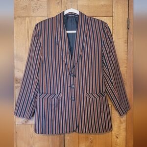 Vintage Striped Blazer in Navy, Brown & White